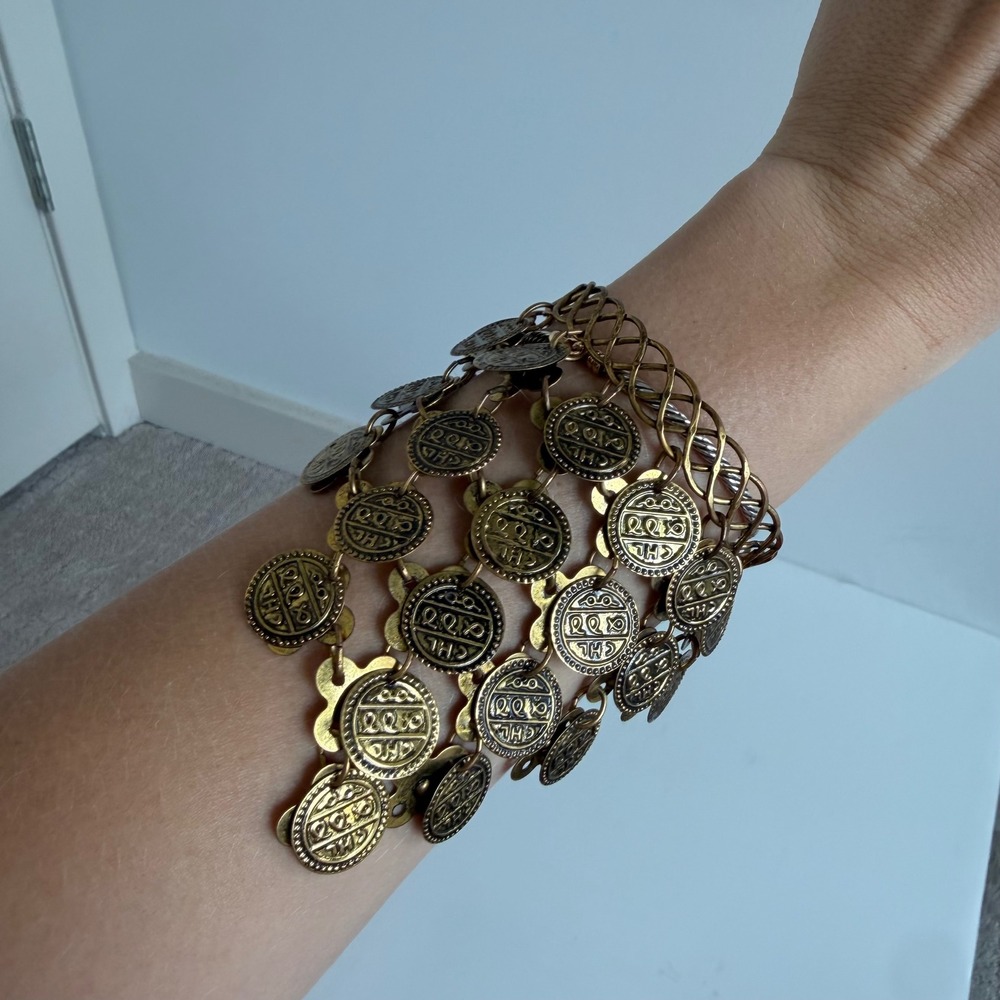 Vintage Gold-Toned Metal Coin Cuff Bracelet